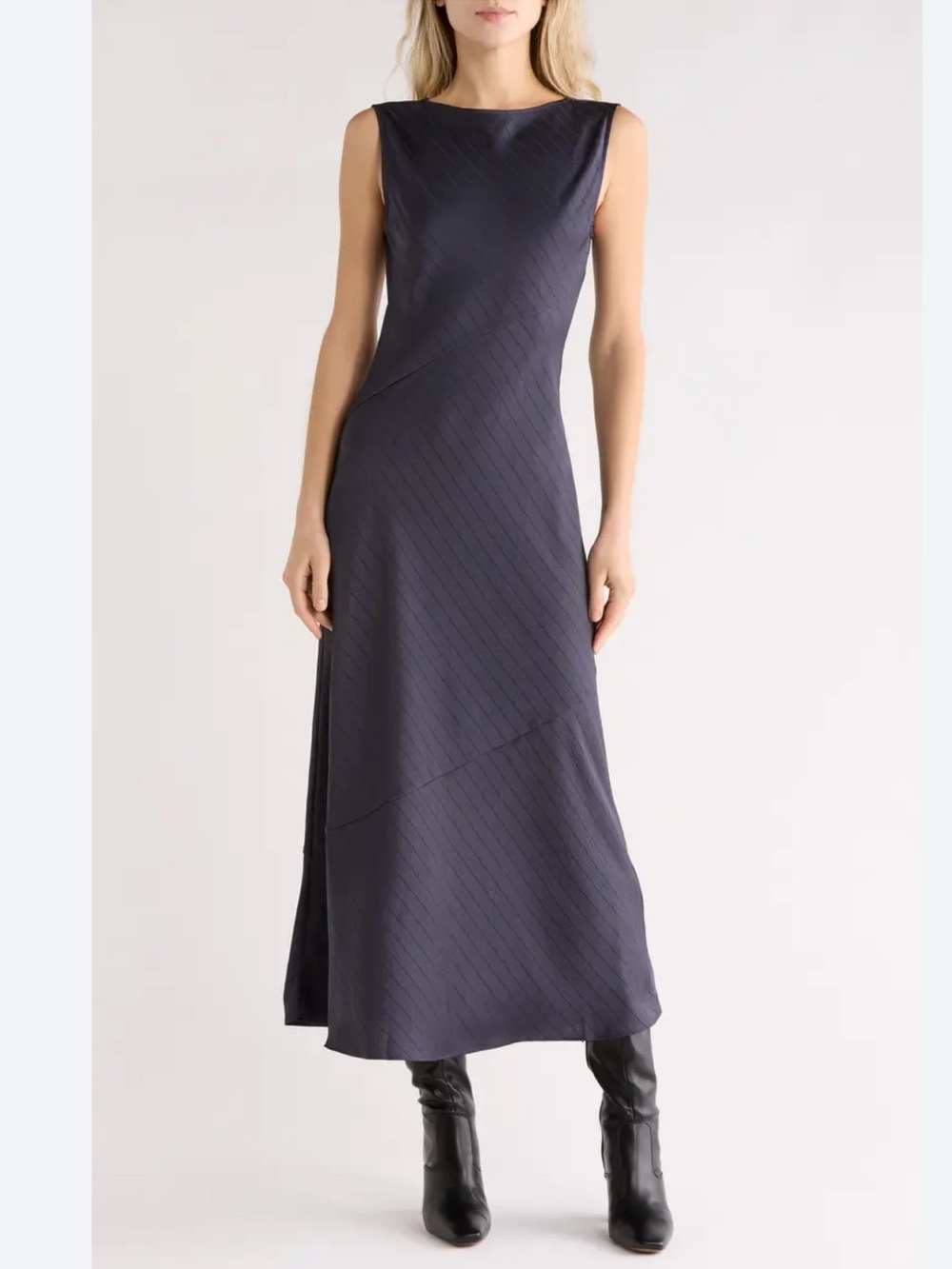 Rag & Bone Minimalist Satin A-Line Maxi Dress Navy Blue Sleeveless Size S
